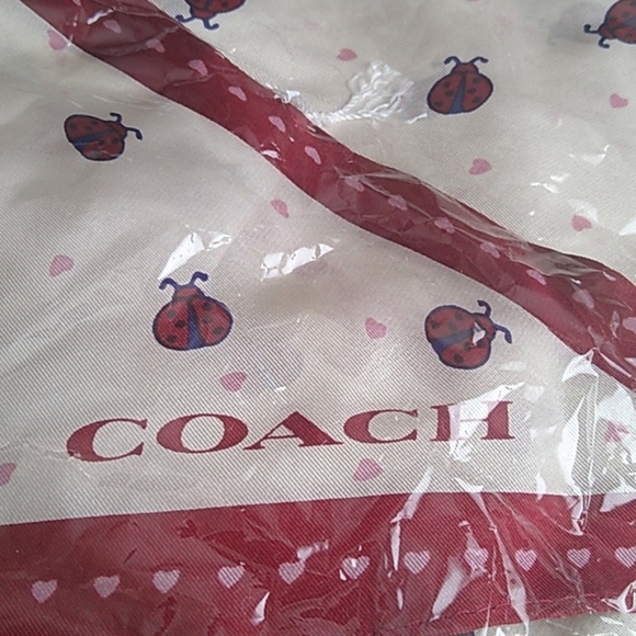 Coach 662 Ladybug Print Silk Diamond Scarf, Chalk/Red - Picture 5 of 8